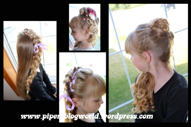 Piper loves her hair braided best of all, but she puts up with my crazy notions of various hairstyles.