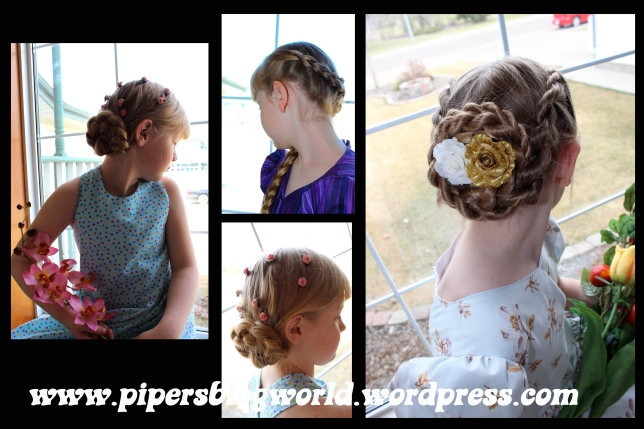 These variations of a classic bun allows for Piper to play pirates without having her hair get in the way.