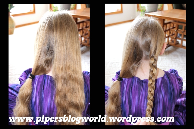 I separated Piper's hair down the middle of her back in order to braid it.